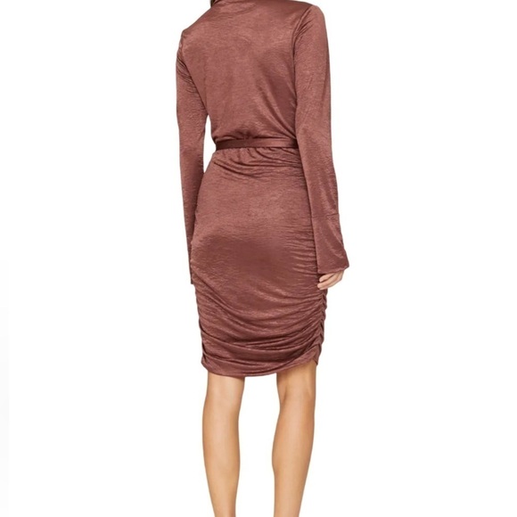 LOUNA🍒SMALL 🍒RICH BRONZE BROWN RUCHED LONG SLEEVED PARTY EVENT DRESS 🍒 - Picture 6 of 16